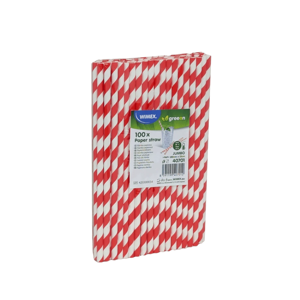Papír szívószál piros-fehér 100 db/cs